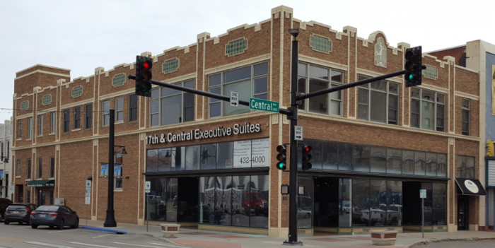 The intersection of 17th St. and Central Ave. and the exterior of Wyoming Registered Agent in downtown Cheyenne, WY.